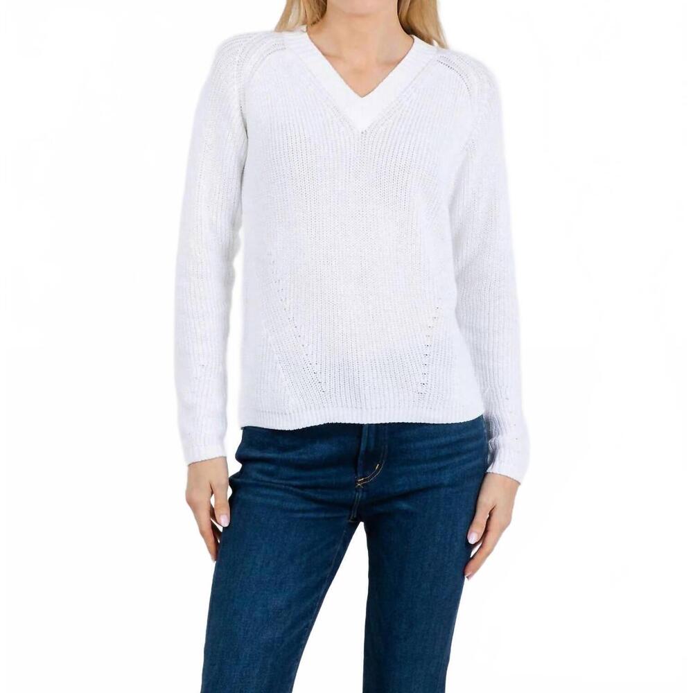 NEW PURE AMICI knit v neck sweater in white
